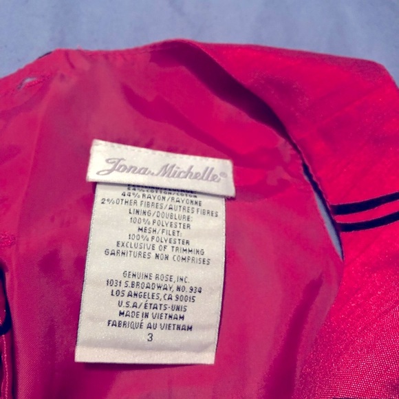 Jona Michelle Girls Fancy Dress Dark Pink/Black Size 3 Tie Belt Button Back - Picture 6 of 6